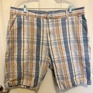CHIP & PEPPER MEN'S PLAID SHORTS BLUE WHITE BEIGE  SIZE 38 COTTON